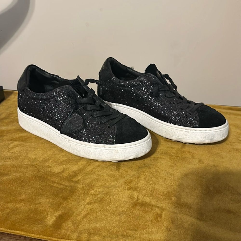 Philippe Model Women's Black Glitter/Suede Sneakers